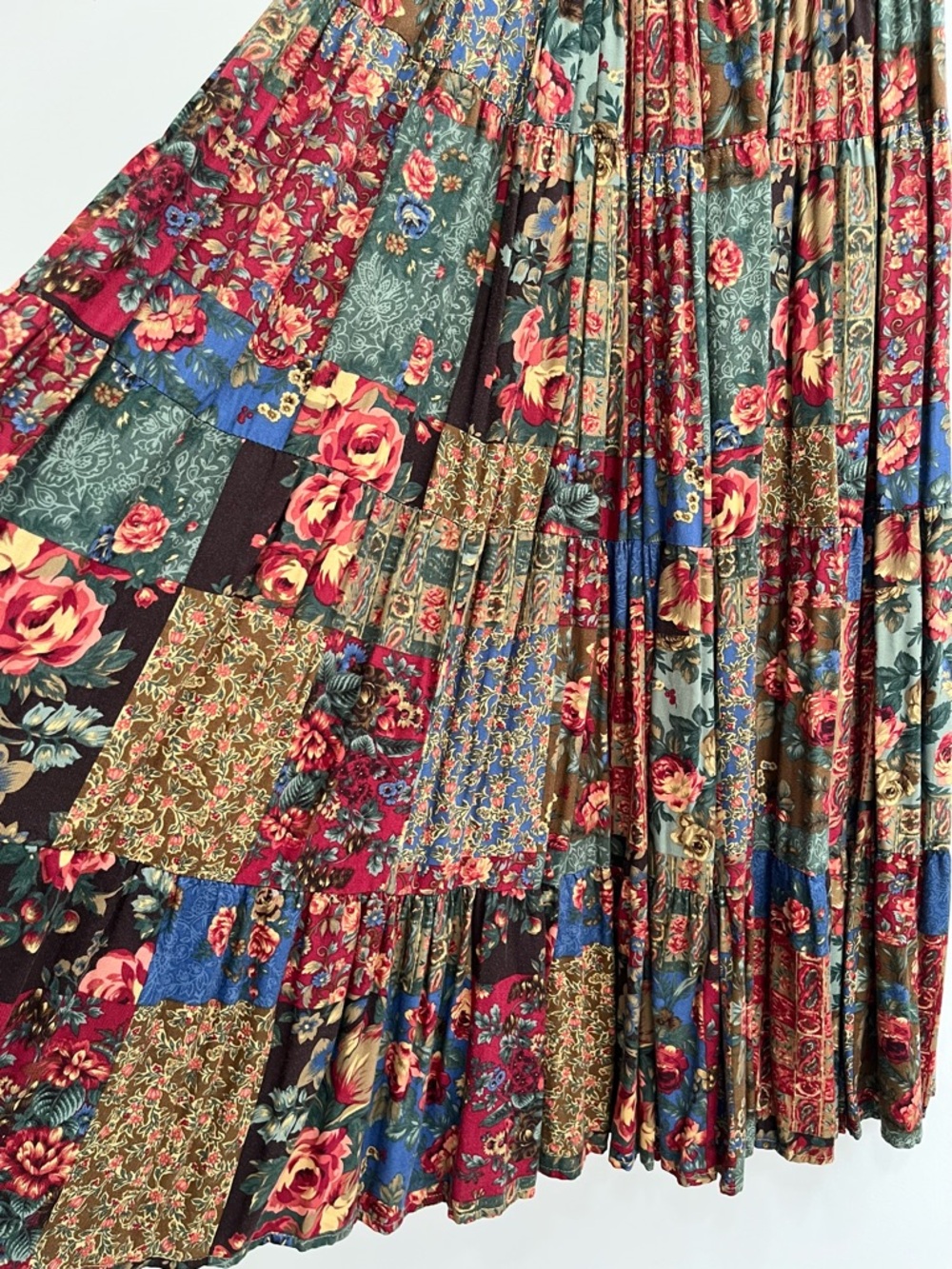 Handmade vintage patchwork wallpaper floral tiered midi skirt bohemian boho - Picture 2 of 9